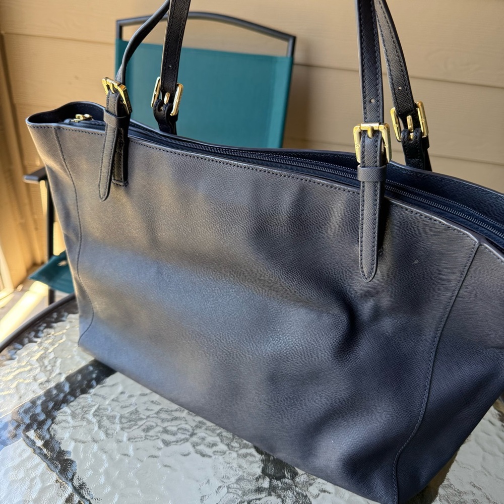 Tory Burch Womens Dark Blue Saffiano Leather Inner Pocket Double Handle Tote Bag - Picture 7 of 11